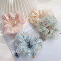 Wholesale Custom Two-Layer Double-Layered Scrunchies Sweet Flower Transparent Big Organza Mesh Ponytail Hairbands Fashionable