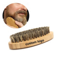 Custom Logo Nature Vegan Oval Bamboo Wood 100% Boar Bristle Eco-friendly Professional Barber Hair Beard Brush Mens Mustache