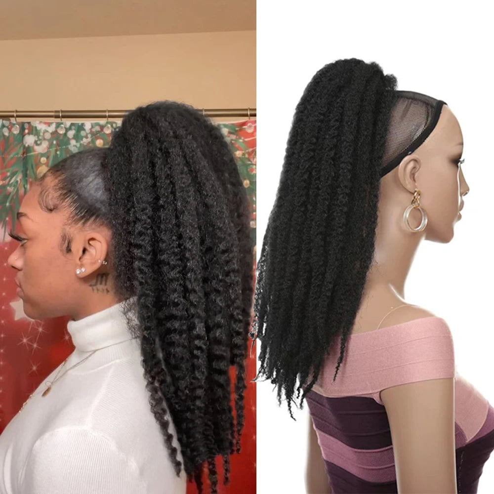 Wholesale Marley Curl Hair Ponytail Synthetic Afro Kinky Black Women Quick Wrap Pony Twist Single Weft 18inch Sharopul Brand