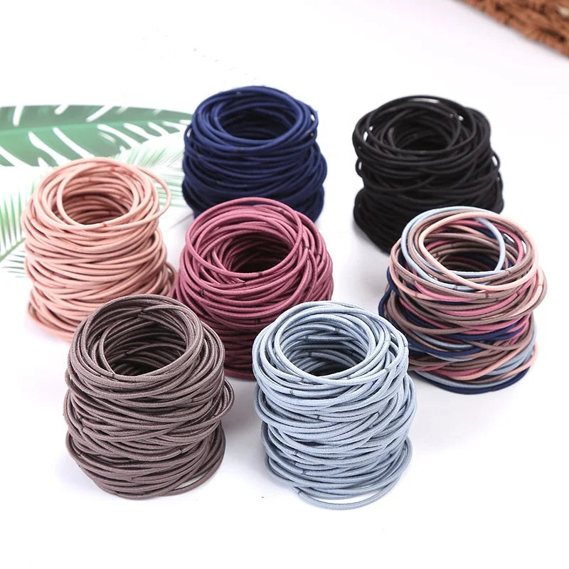 Wholesale Bulk 100PCS 4.5CM Custom Women Girl Kids Basic Colorful Blue Black Ponytail Bun Hair Rubber Bands Elastic Hair Ties
