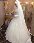 AL1526 Elegant Simple Tulle Lace Fabric Wedding Evening Dress 2023 African Bride Muslim Wedding Dress with Crystal Decoration