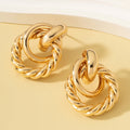 2026 New Arrival Fashion Jewelry New Metal Alloy Cool Fashion Double Round Fried Dough Twists Iron Geometric Drop Earrings