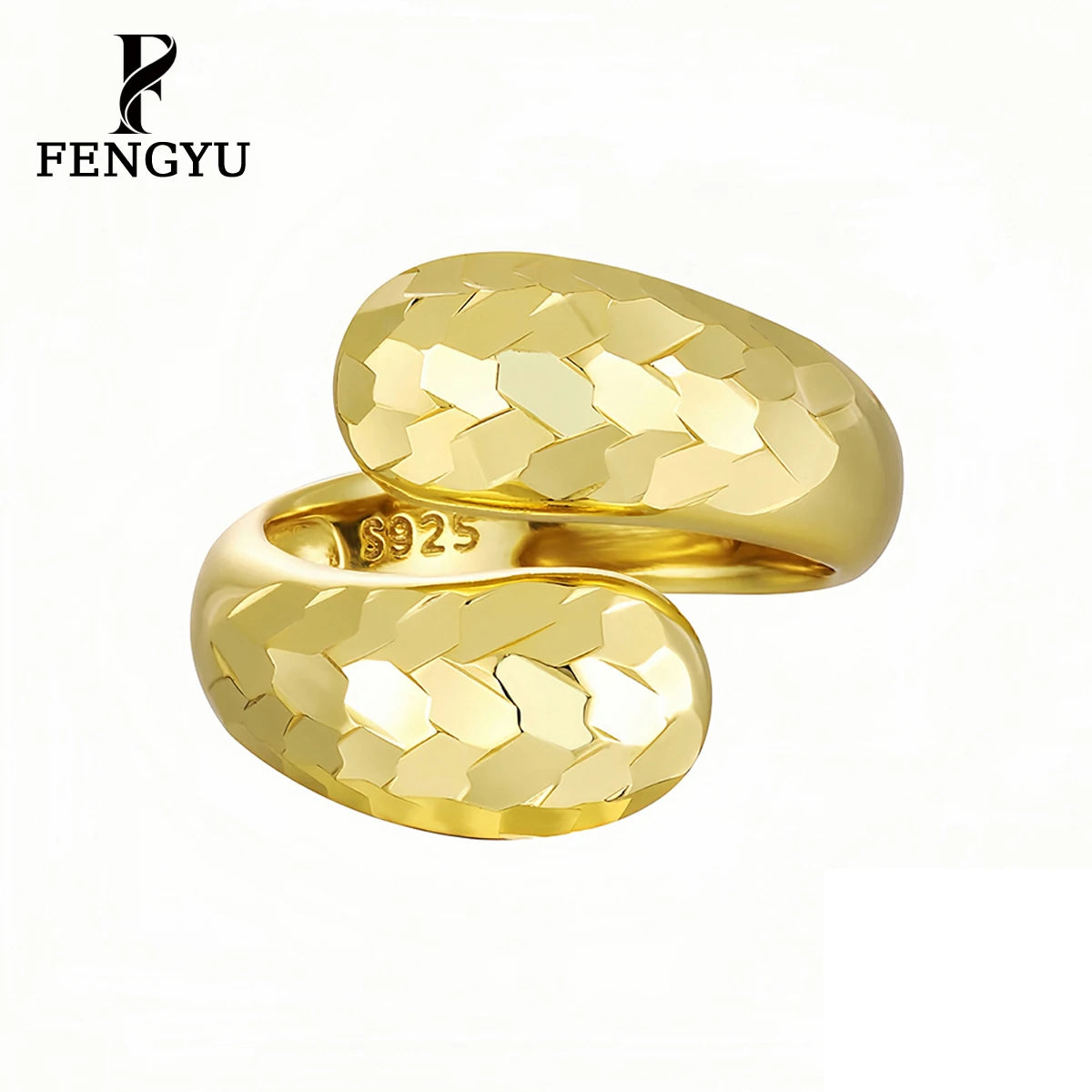 18K Gold Chunky Irregular Double Layer Hammered Ring Women 925 Sterling Silver Adjustable Rings Custom Fine Jewelry Wholesale