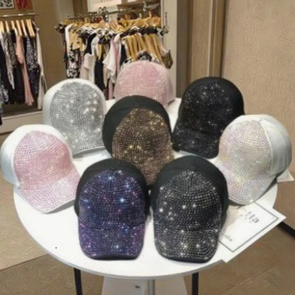 Unisex Trendy Diamond-Encrusted Summer 6-Panel Baseball Cap High Quality Casual Common Fabric Sunscreen Hat for Travel