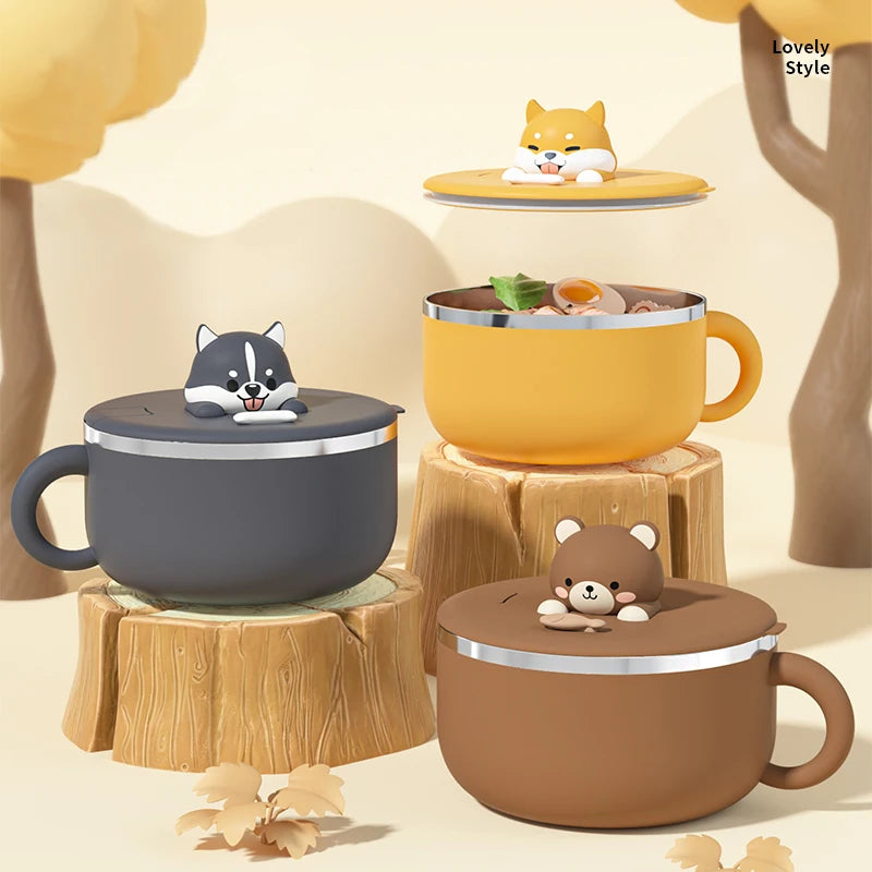 New Design Lovely Doggie Bento Bowl Kids Stainless Steel 304 1200ml Cartoon Bowl Spoon Kids Lunch Box Instant Noodle Bowl
