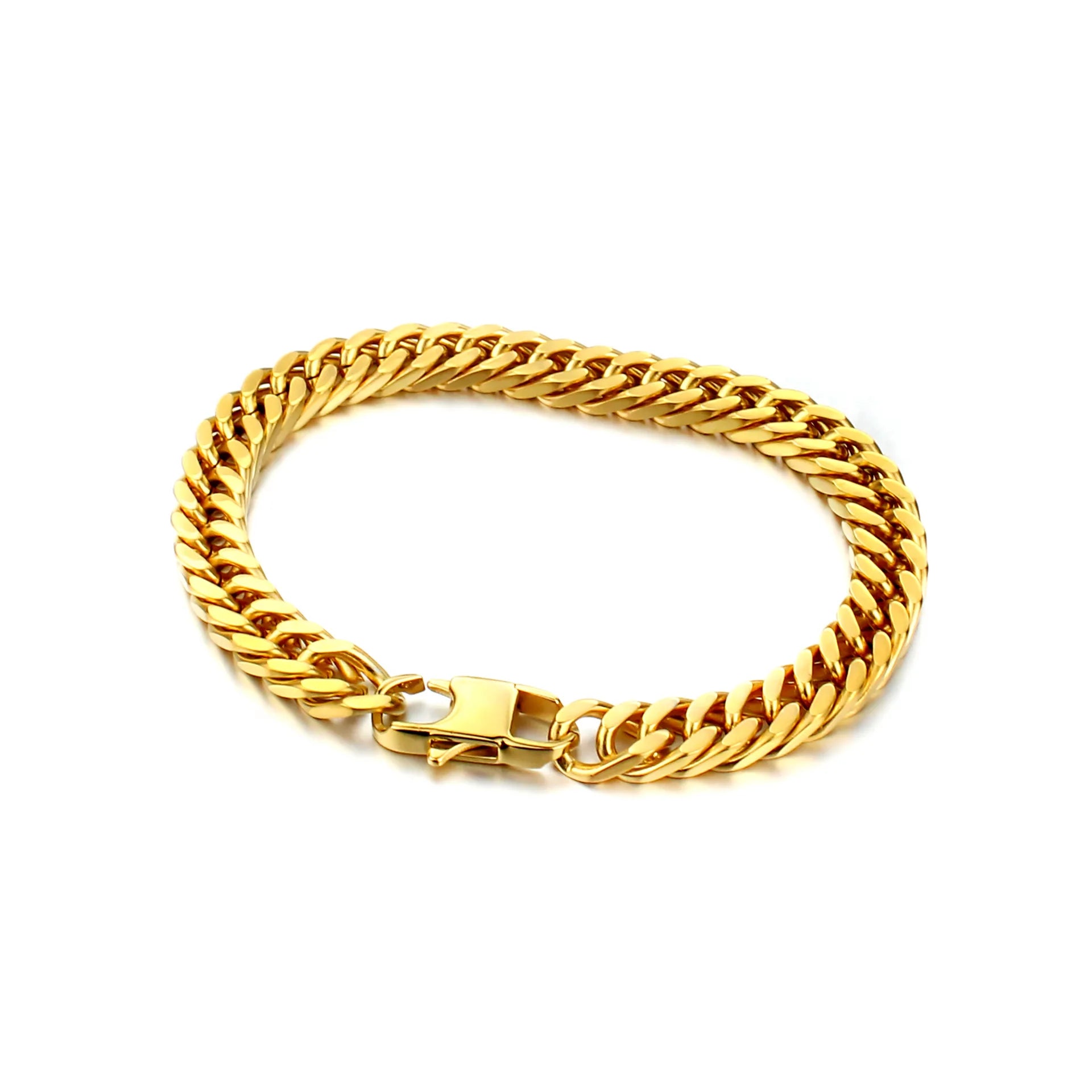 Gold Stainless Steel Men Chain Bracelet Hip Hop Cuban Chain Bracelet