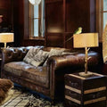 Luxury 100% Genuine Leather Chesterfield Sofa Set Distressed Brown Tufted High Density Sponge Roll Arm Living Room Sofa