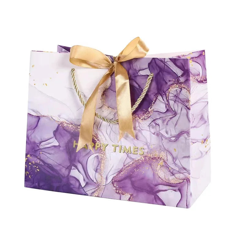 Luxury Design HAPPY TIMES Boutique Gift Paper Shopping Bags With Ribbon Bow Tie
