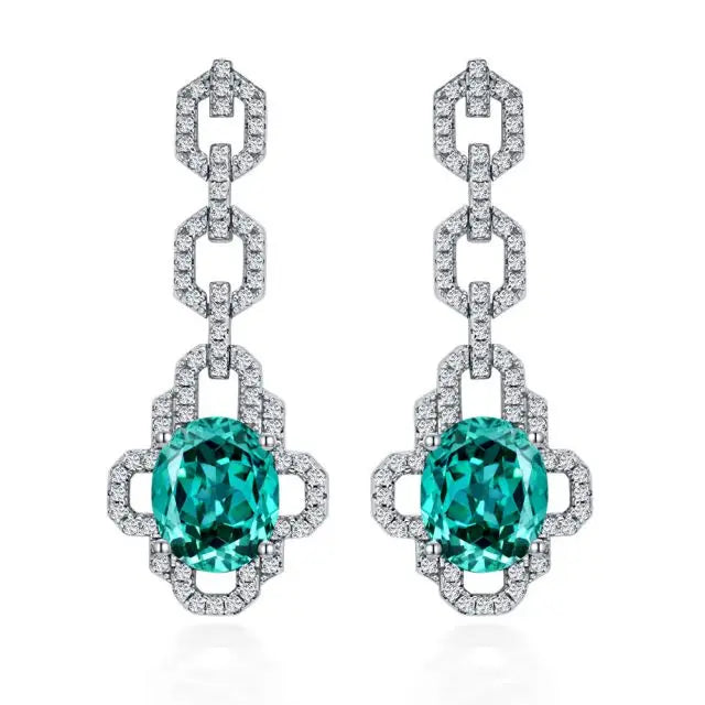 925 Sterling Silver Synthetic Green Paraiba Tourmaline Drop Earrings Wedding Engagement Fine Jewelry Wholesale