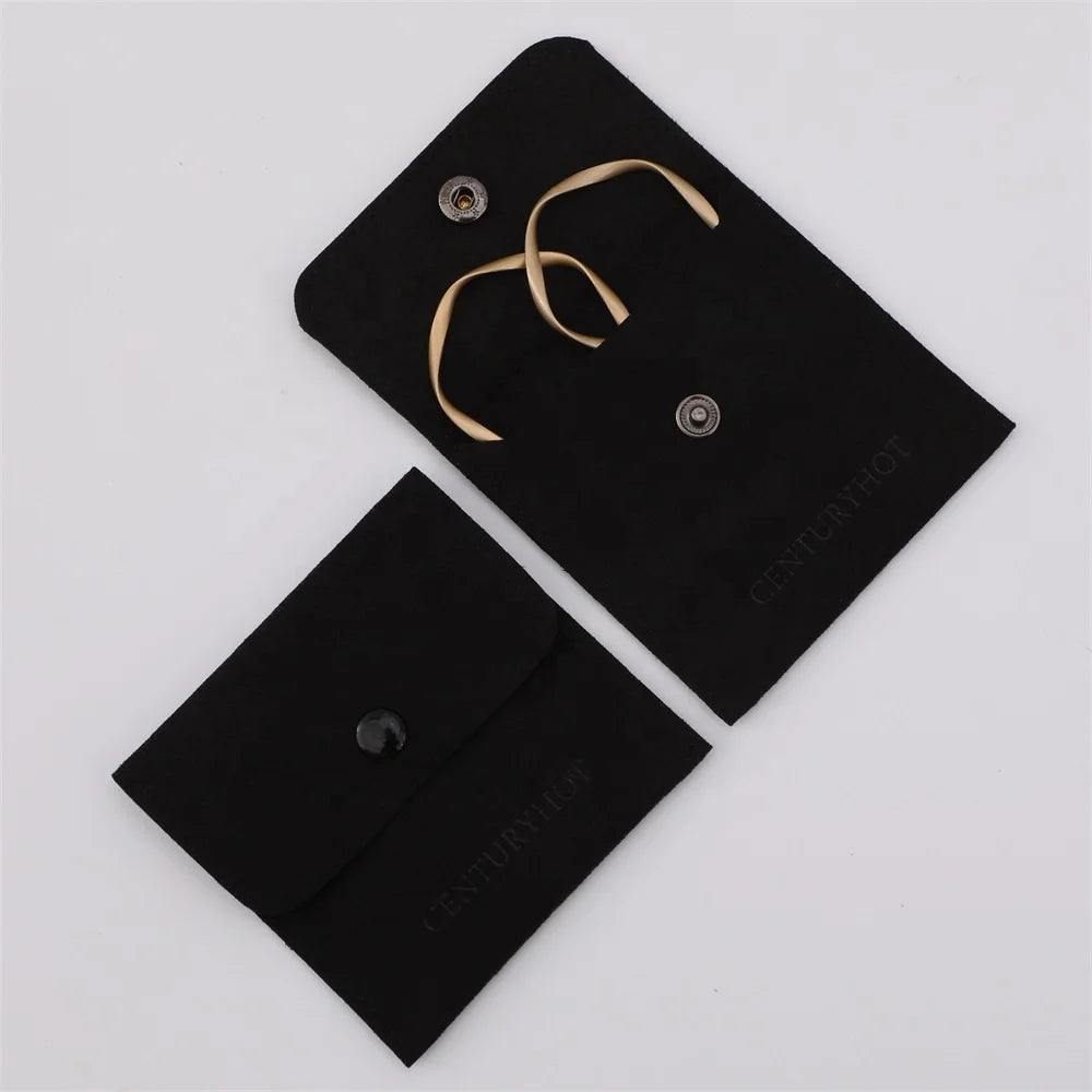 PUPPYSEW No logo 8*8cm  Black Microfiber Jewelrypouch Snap Button Bag Necklace Packaging Bags Jewelry Packing Bag