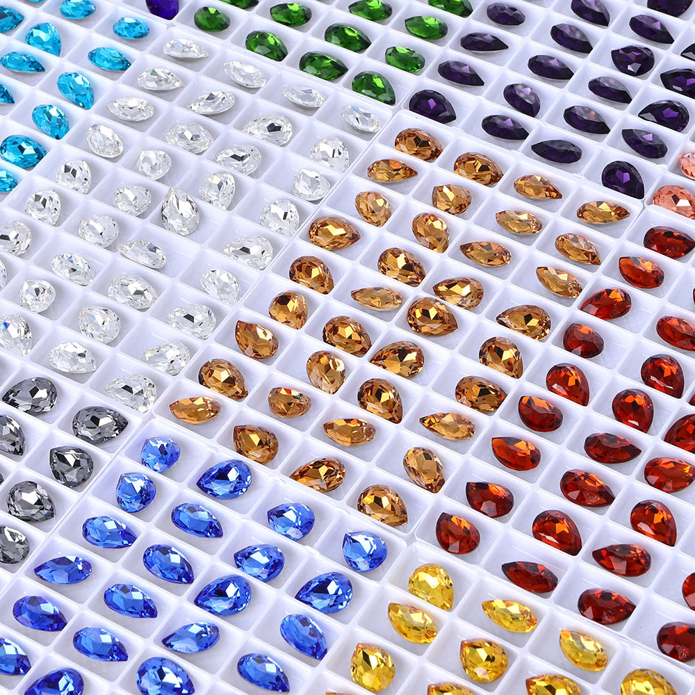 QIYI K9 Top Quality Shimmer Clear Colors Drop Fancy Pointback Rhinestones for Decoration Wedding Dresses Shoes