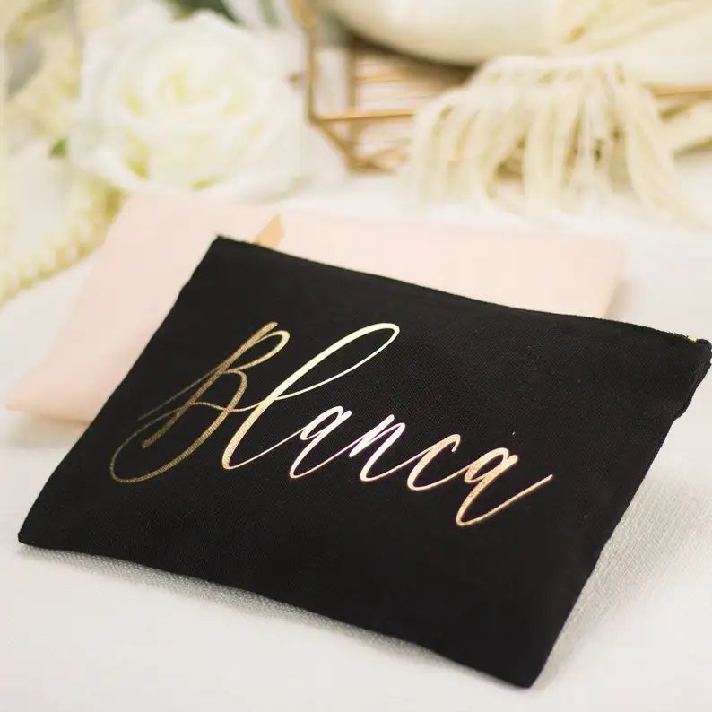 RTS Wholesale Eco Friendly Cotton Cosmetic Bag Custom Eco Friendly Gold Zipper Black Pouch Makeup Bag  with logo