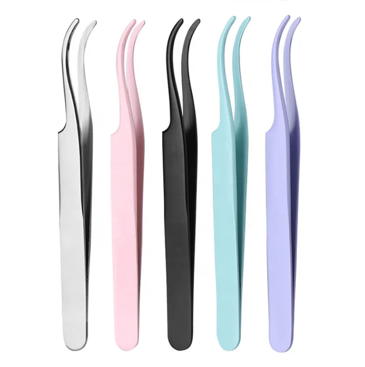 DIY Eyelash Extensions Tweezers Stainless Steel Eyelashes Applicators OEM logo Lashes Tools Private Label Eyelash Makeup Tools