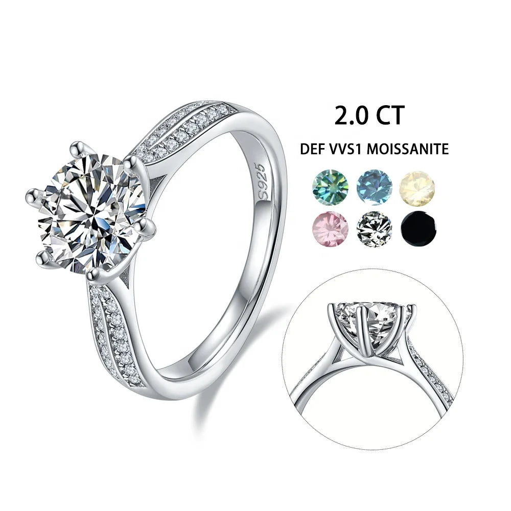 M06D Abiding Double Pave Tennis Arm 8MM 2CT GRA Certified DEF VVS Moissanite Diamond 925 Silver Engagement Ring