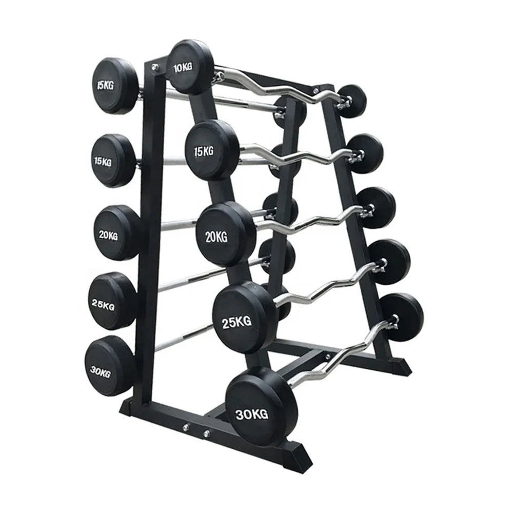 Wholesale Barbell Set Holder Different Weight Straight Curved Rubber Barbell Set Rack