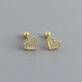 925 Sterling Silver Women's Lovely Heart Stud Earrings Fashionable Shiny Zircon Bead Charms Gold Ear Bone Piercing Screw Trendy