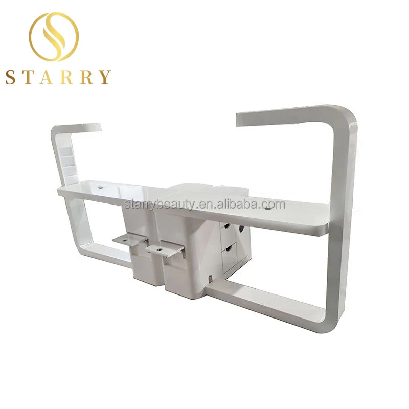 Modern White MDF Board Double Manicure Nail Table with Fan Commercial Salon Furniture for Mall & Workshop