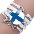 Manufacturer European National Country Flag Design Infinity Love White Leather Wrap Bracelet