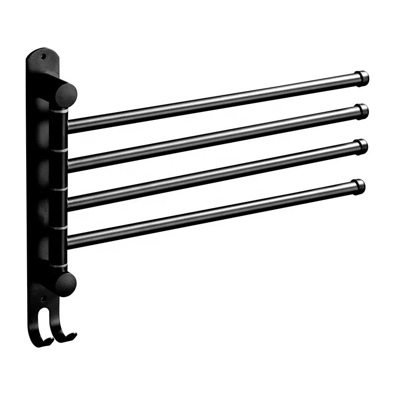 SUS304 Movable Wall-Mounted Towel Rack with 180 Degree Rotation Black Heated & Durable for Hotel Bathroom Storage