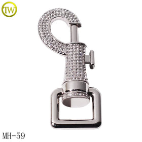 High Grade Wholesale Pet Accessories Handbag Hardware Silver Color Metal Swivel Snap Hook With Crystal