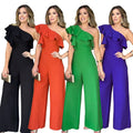 Y10348 Latest Design Jumpsuit for Women Ruffle Single Shoulder High Waist Loose Straight Women One Piece Jumpsuit for Ladies