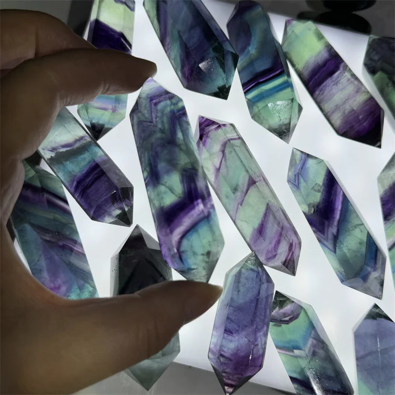 Natural Wholesale Price Crystal Double Point Rainbow Fluorite Tower  for Healing