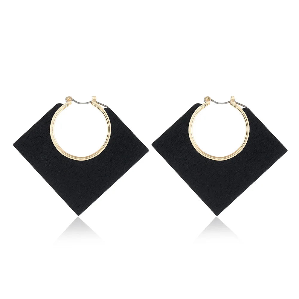 Ethnic New Geometric Square Dangle Earrings Wooden Rhombus Earrings Fashion Handmade Big African Wooden Earrings
