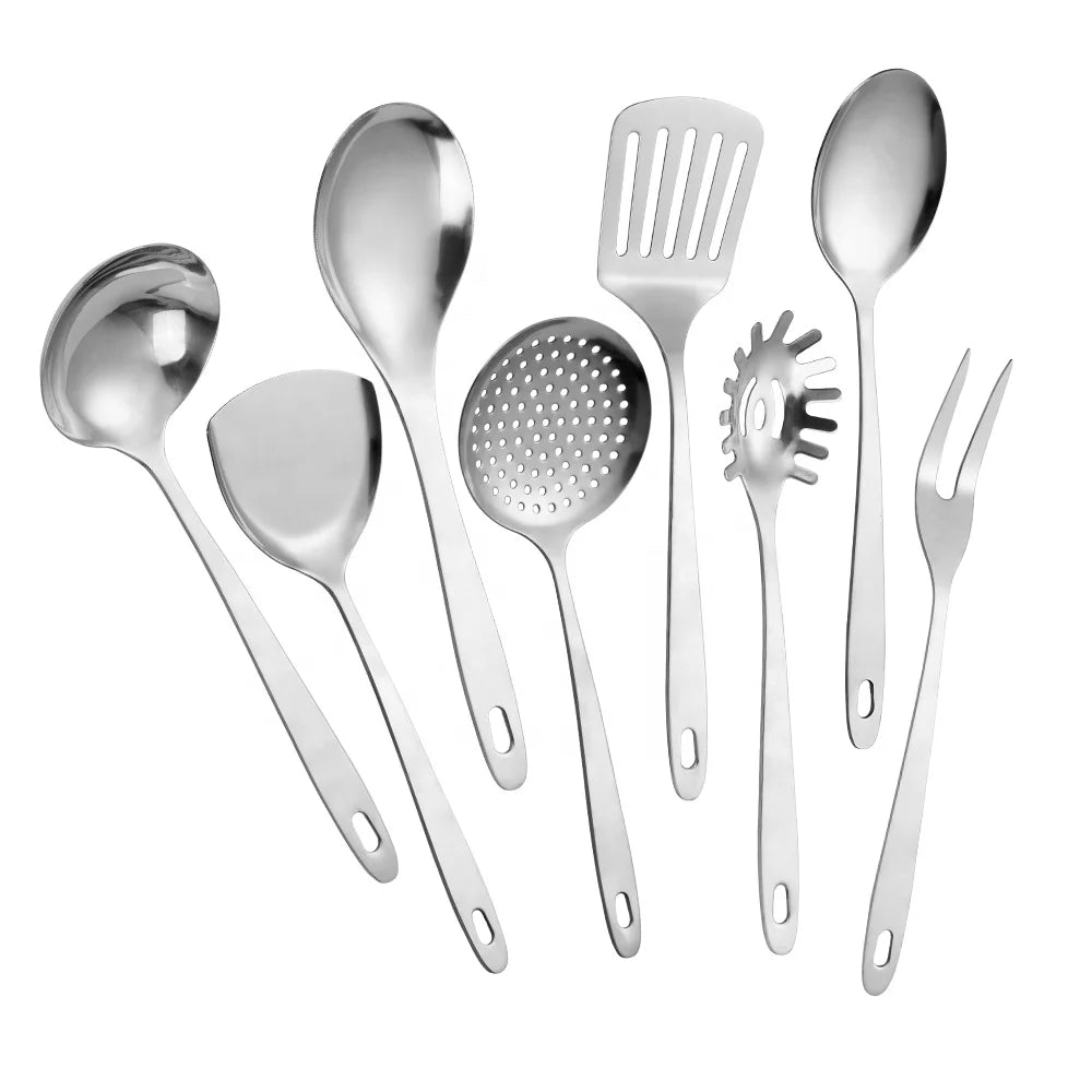 Custom Logo 8PCS Stainless Steel Kitchen Utensil Set Kitchenware Cooking Tool Sets Skimmer Ladle Serving Set Salad Cooking Tools