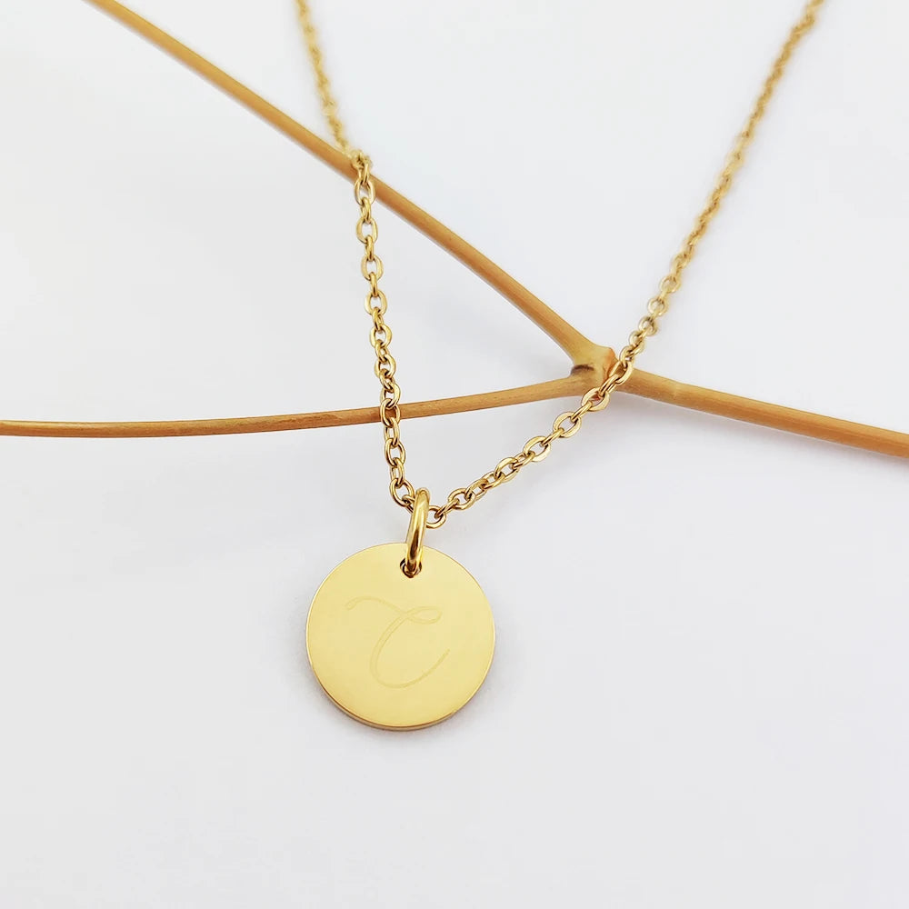 Circle Pendant Letter Cadena a Ero Inoxidable Bisuteria 316l Edelstahl 18k Gold Kett 14k Letter Necklace Joyas De Acero