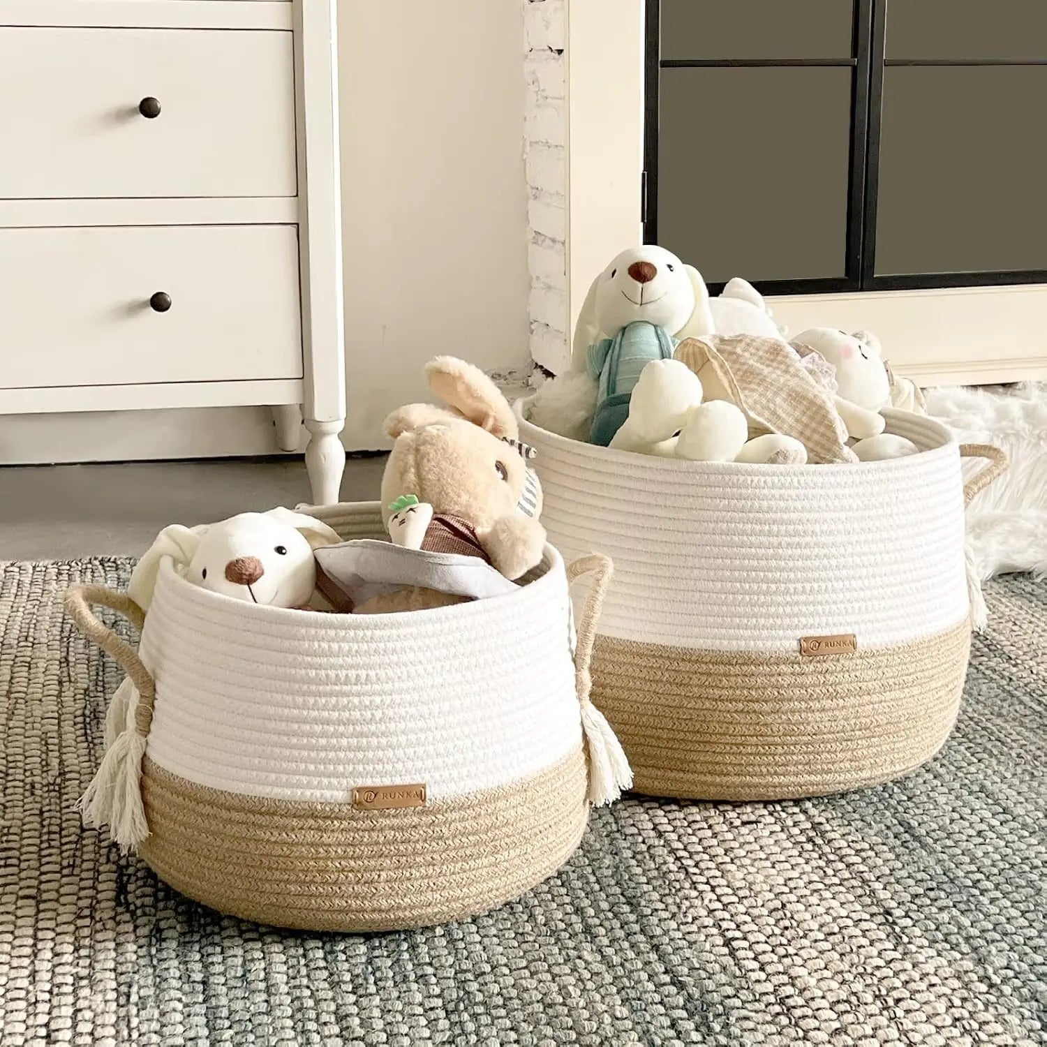 Coiled Rope Weaving  Laundry Hamper Toys Home Essencials Storage Decorative Desktop Bins Handle Cotton Rope Laundry Baskets