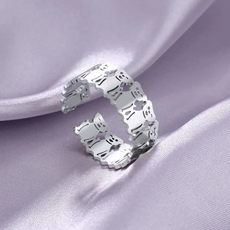 Fashion Women Dog Pets Ring Gold Plated Stainless Steel Hollow Animal Ring Jewelry Flexible Ring Jewelry for Women