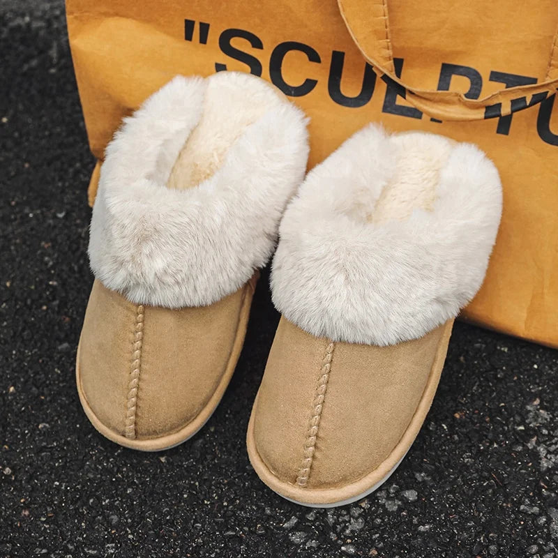 2024 Unisex Winter Warm Plush Fur Slippers Soft Anti-Slippery with EVA Insole Cute Slide Slippers for House Guests Outdoor Use