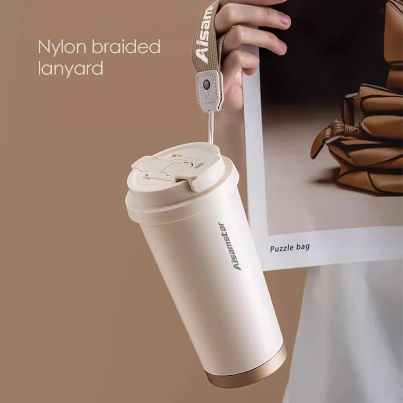 Aisamstar  Custom Portable Double Wall Vacuum Stainless Steel Insulated Travel Reusable Coffee Tumbler Mug Cup With Lid
