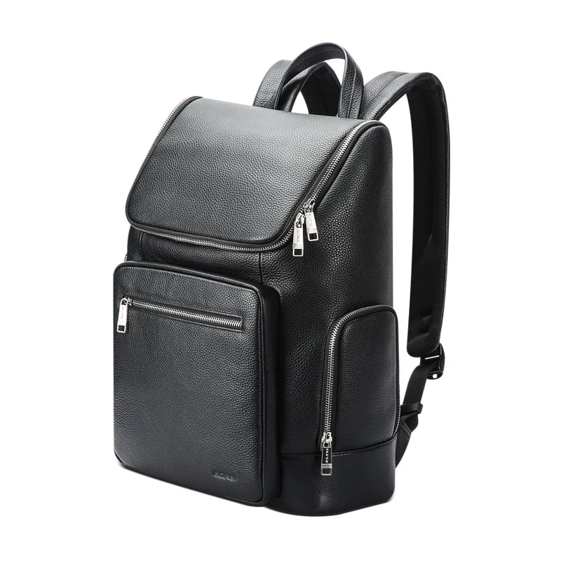 Bopai Customized Luxury Men Large Capacity Cowhide Trolley Bag Notebook Protective 15.6 Inch Laptop Backpack Leather