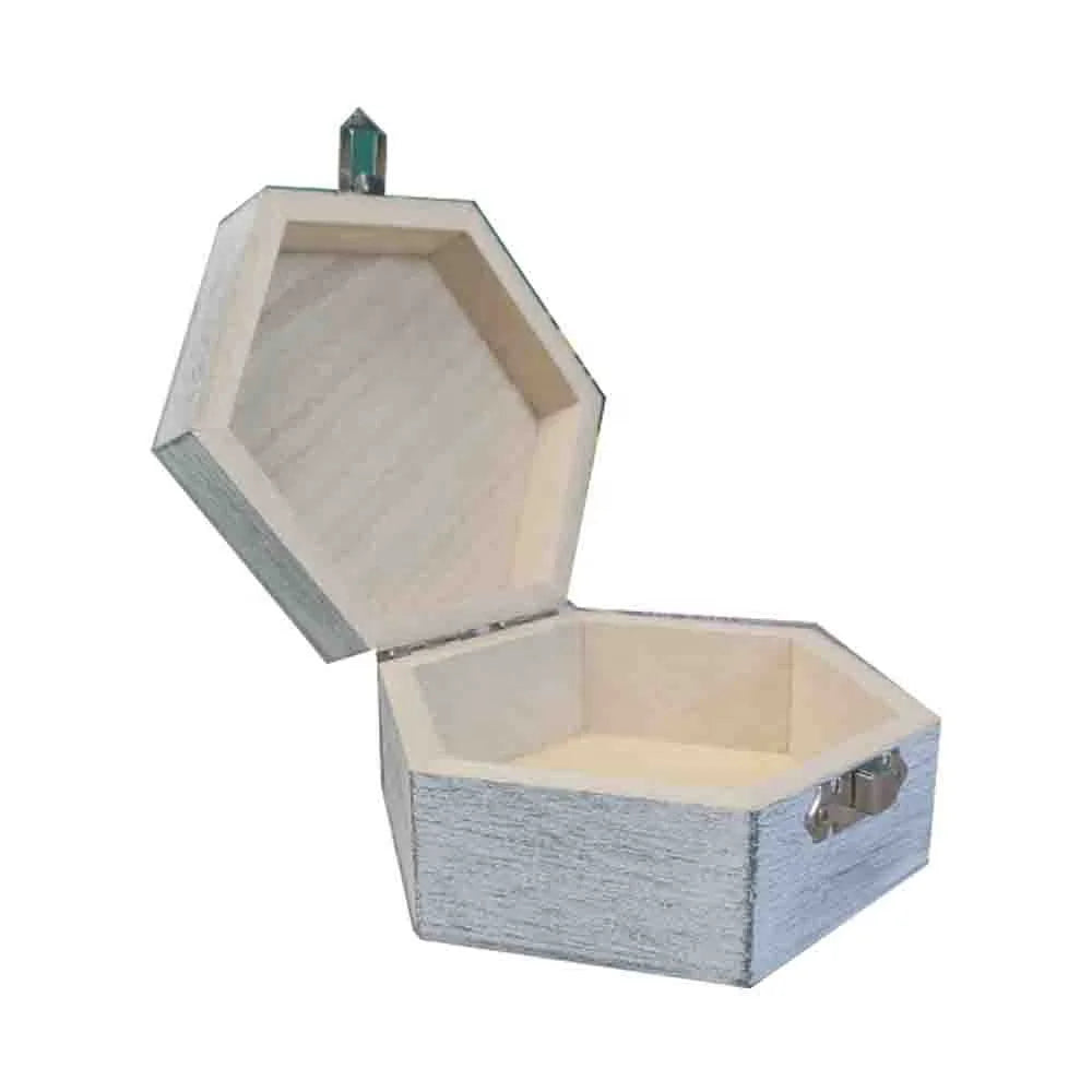 Rustic White Washed Grey Decorative Christmas Hexagon Wooden Jewelry Gift Box for Storage and Display for Wooden Boxes