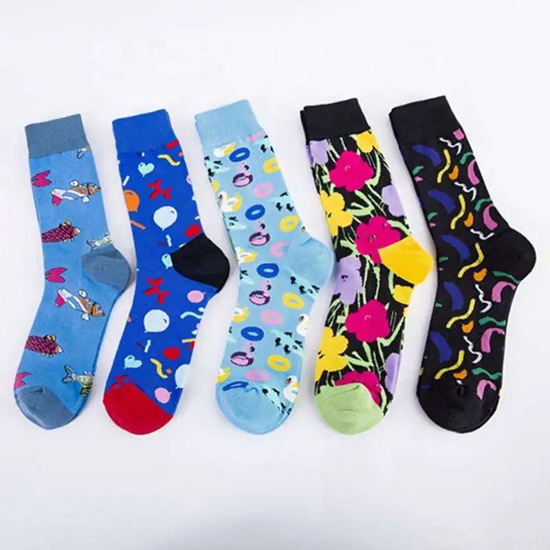 Wholesale Fashion Designer Fancy Patterned Socks Funky Funny Happy Cotton Crew Socks for Men