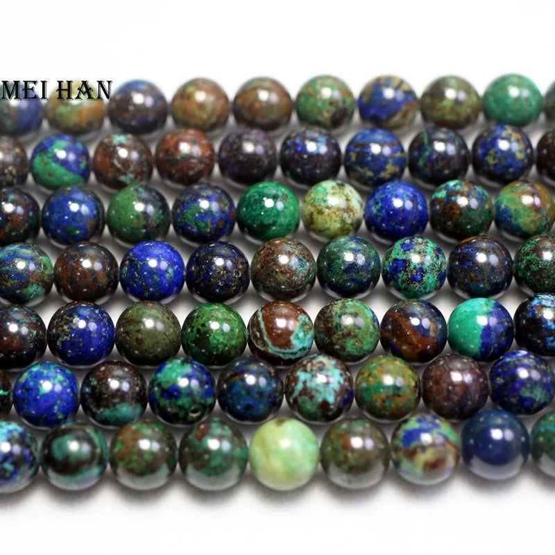 Meihan Wholesale Natural A++ Chrysocolla Azurite Smooth Round Loose Beads for Jewelry Making Design DIY