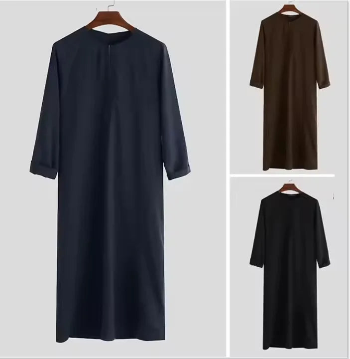 Spun Custom Muslim Gulf Arab Fabric Polyester Jalabiya Thobe Kurta Pajama Hand Embroidery Koko Design for Mens Black