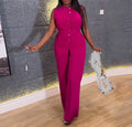 Women'S New Summer Collar Sleeveless Waist Tie Top Wide Leg Pants Suit