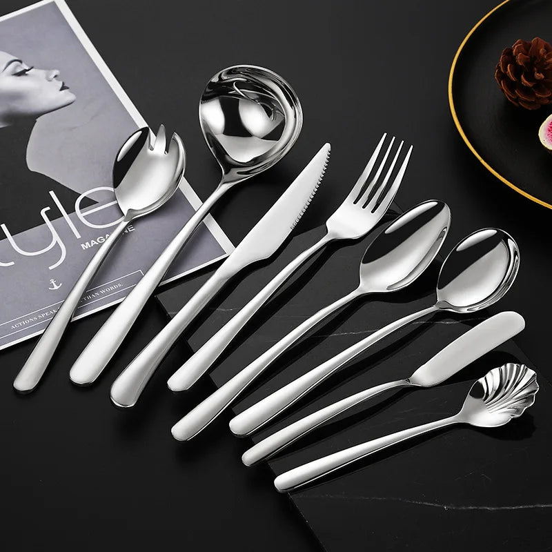 Elegant Knife Fork Spoon 304 Stainless Steel Cutlery Set Hotel Restaurant Steak Knife Soup Spoon Silverware Cutlery Set