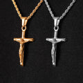 Vintage Mens Gold Plated Jewelry 33mm 38mm Crucifix Cross Necklace Tarnish Free Stainless Steel Religious Jesus Cross Necklace