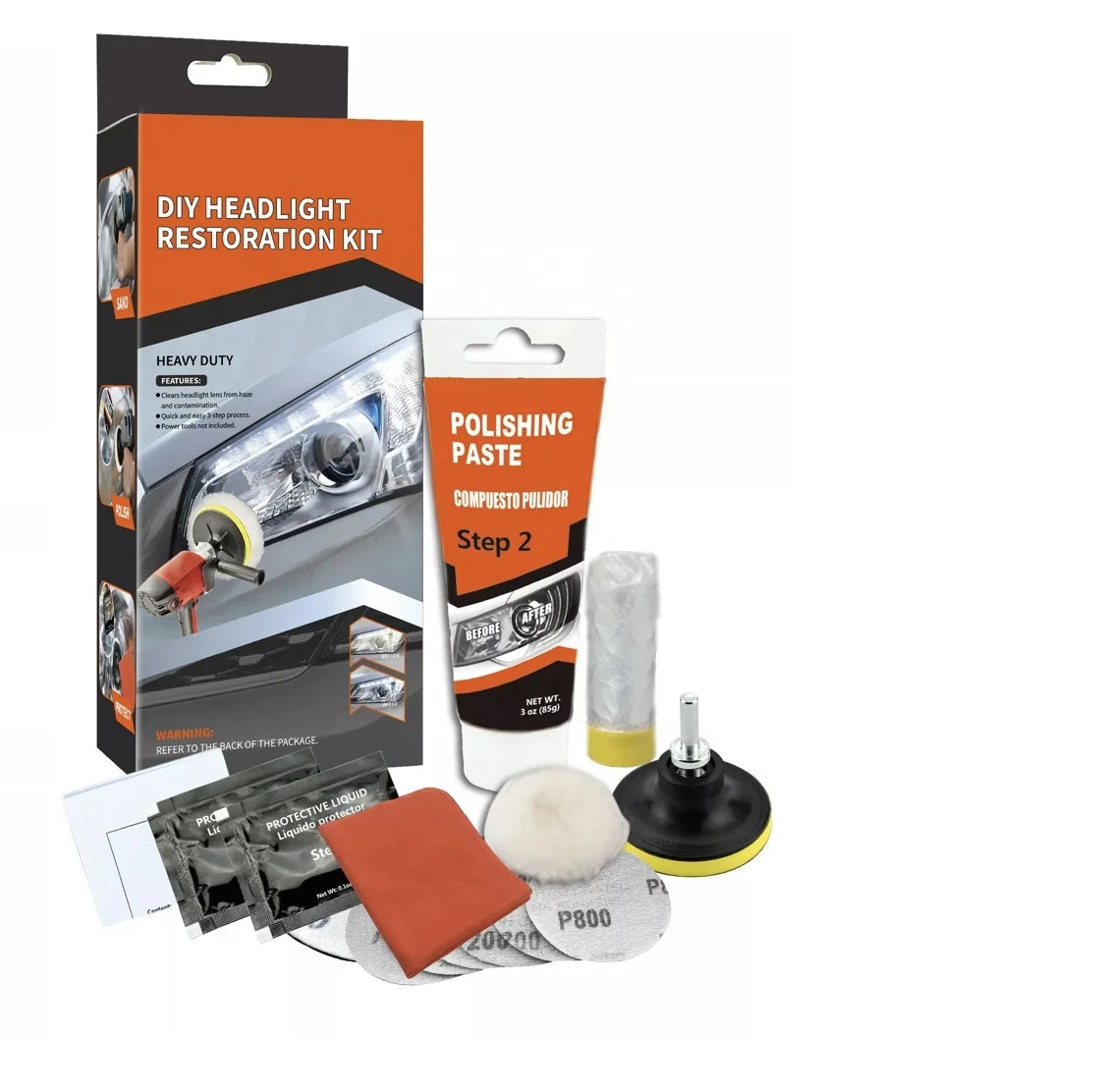 OEM Headlight Restoration Polishing Kit with 7 Puller Tabs & Cultivator Hard Case Included Headlamp Brightener