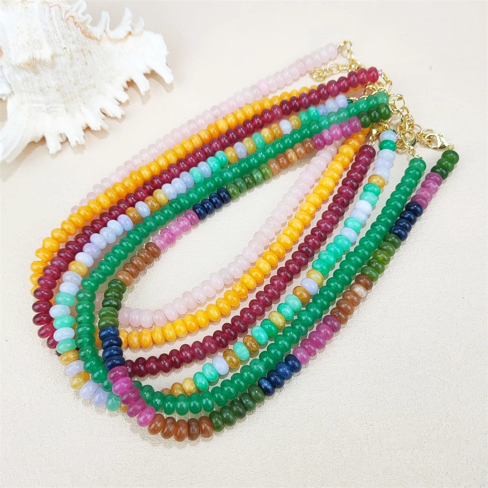 Semi-precious Stone Necklace Natural Green Jade 8mm Rondelle Gemstone Choker Quartz Abacus Wheel Beaded Necklace with Extension