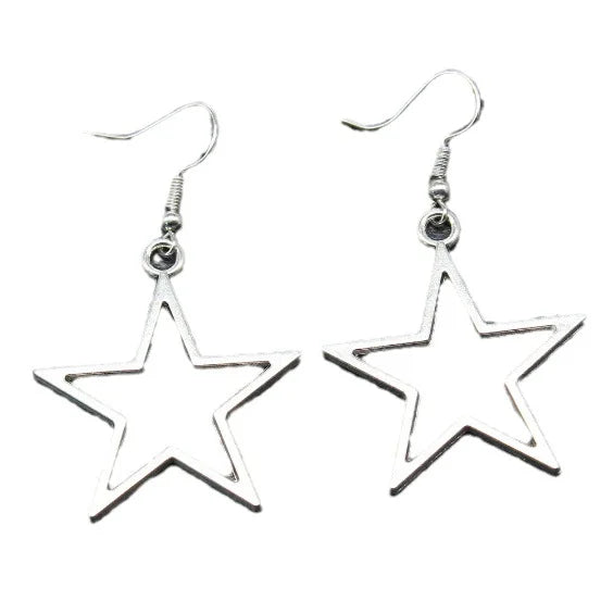 AA016573 Fashion Simple Design Antique Silver Color Hollow Star Pendant Earrings Women Vintage Drop Earrings