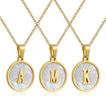 New Fashion Jewelry Stainless Steel Chain Round Shell Initial Capital Letters Charm Pendant Necklace Women 18 Inches Chain