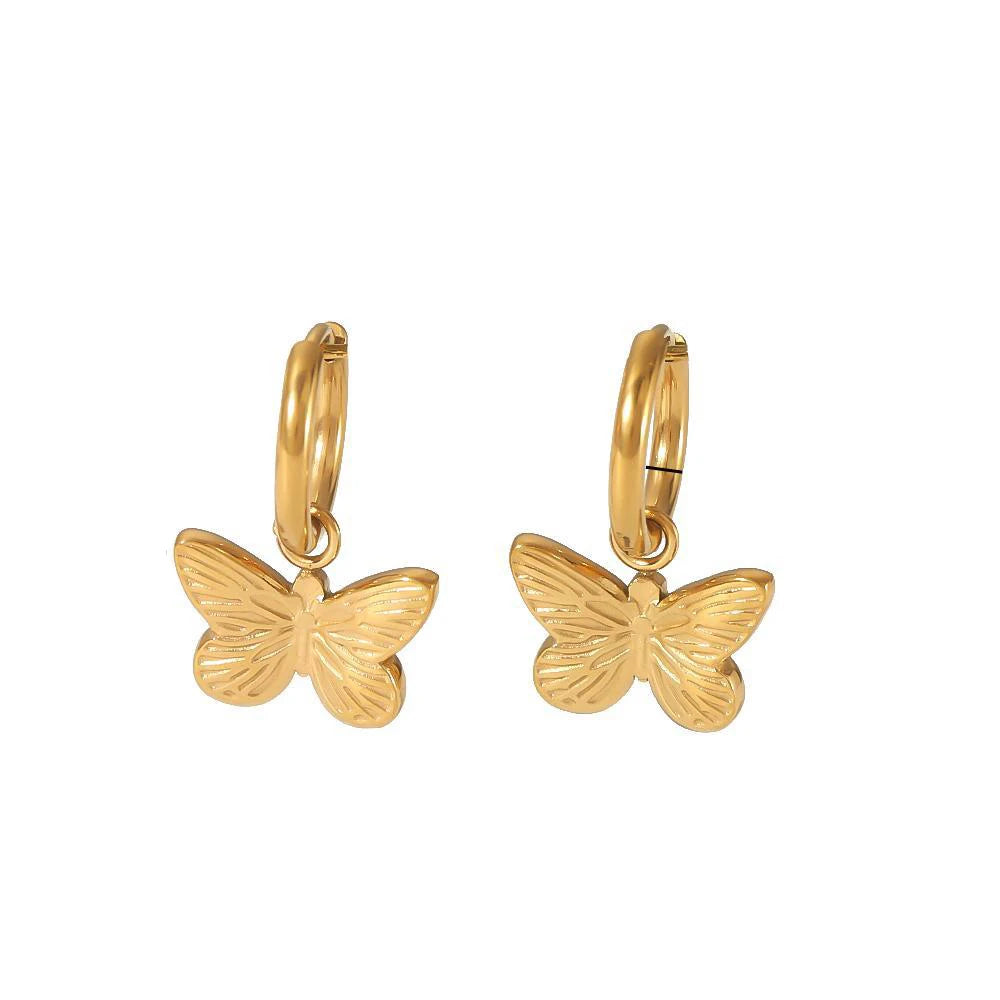 New 18k Gold Plated Stainless Steel butterfly Shaped Amazonite Huggie Earrings