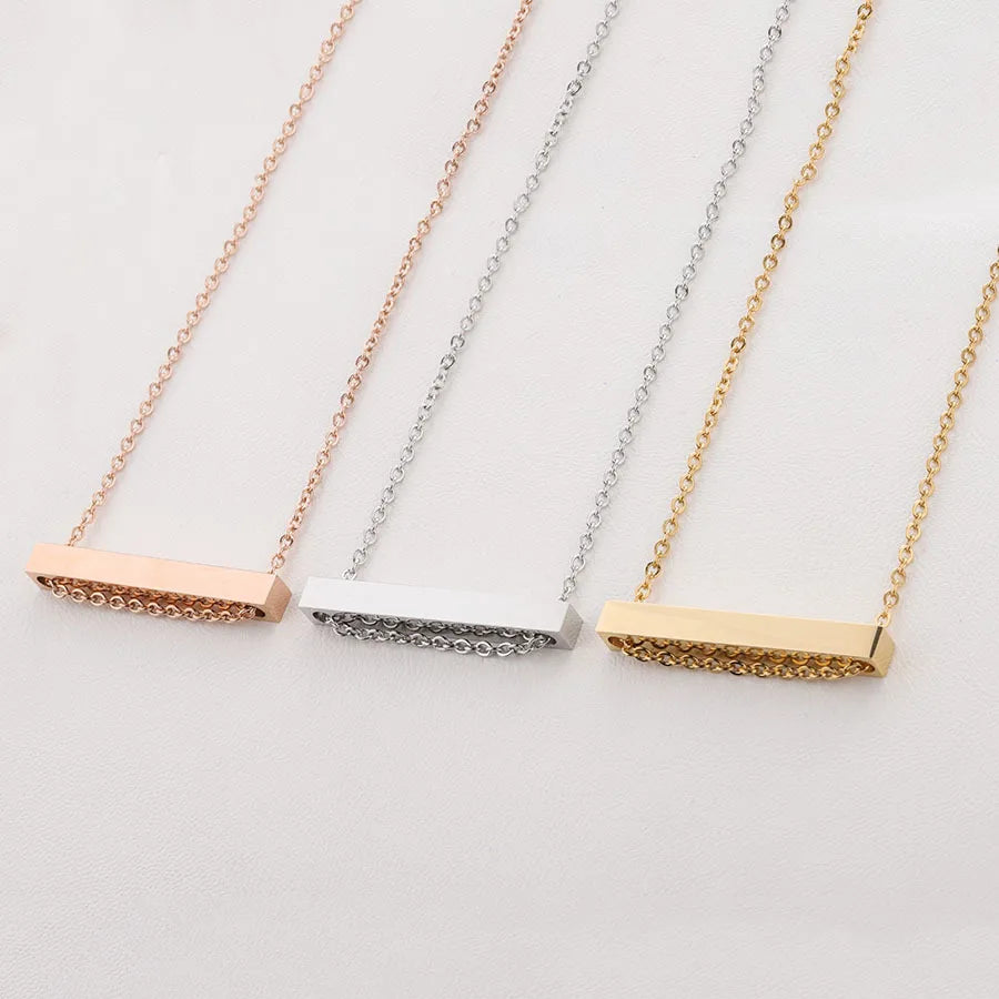 New 18K Stainless Steel Jewelry Gold Plate Name Necklace Round bar Pendant Chain Engraved Nameplate Necklace for Custom Jewelry