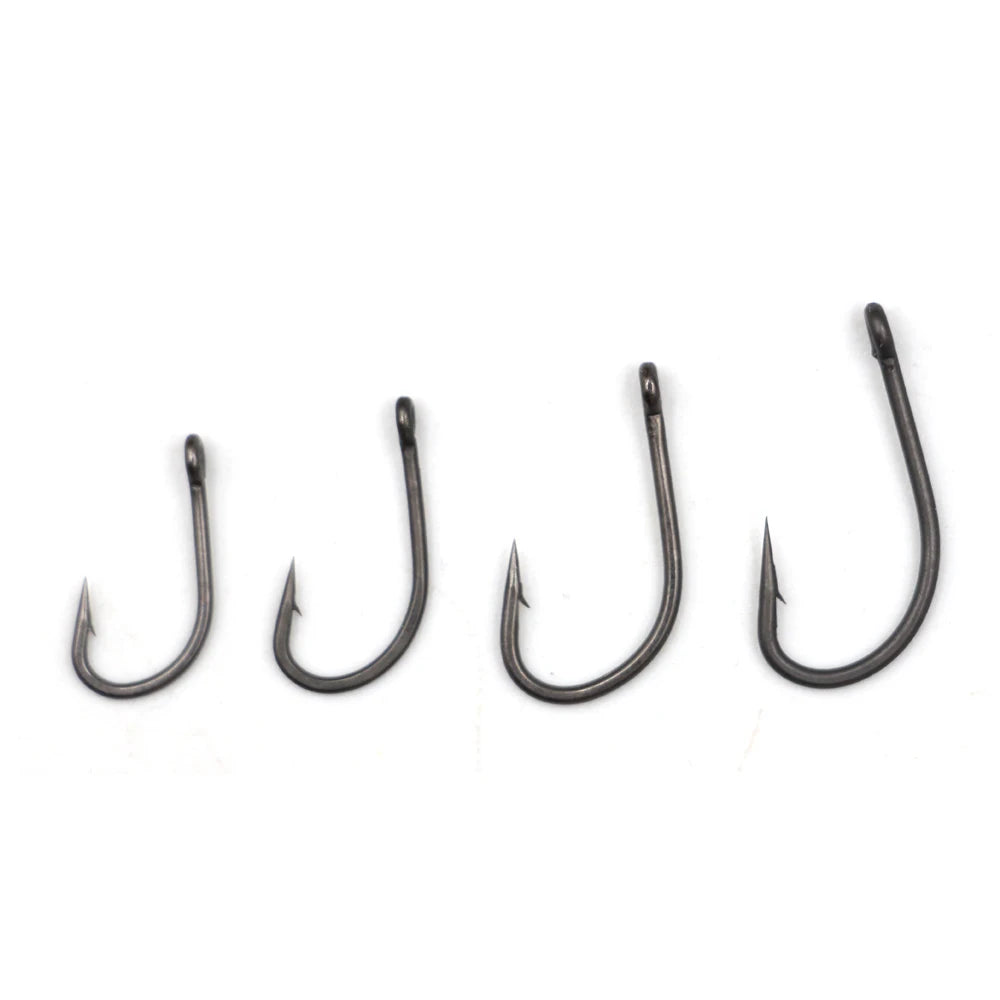 China Wholesale Gun Smoking Grey Tef Coated Carp Hooks Anti Snag Barbed Cap Hooks (10 Pack)
