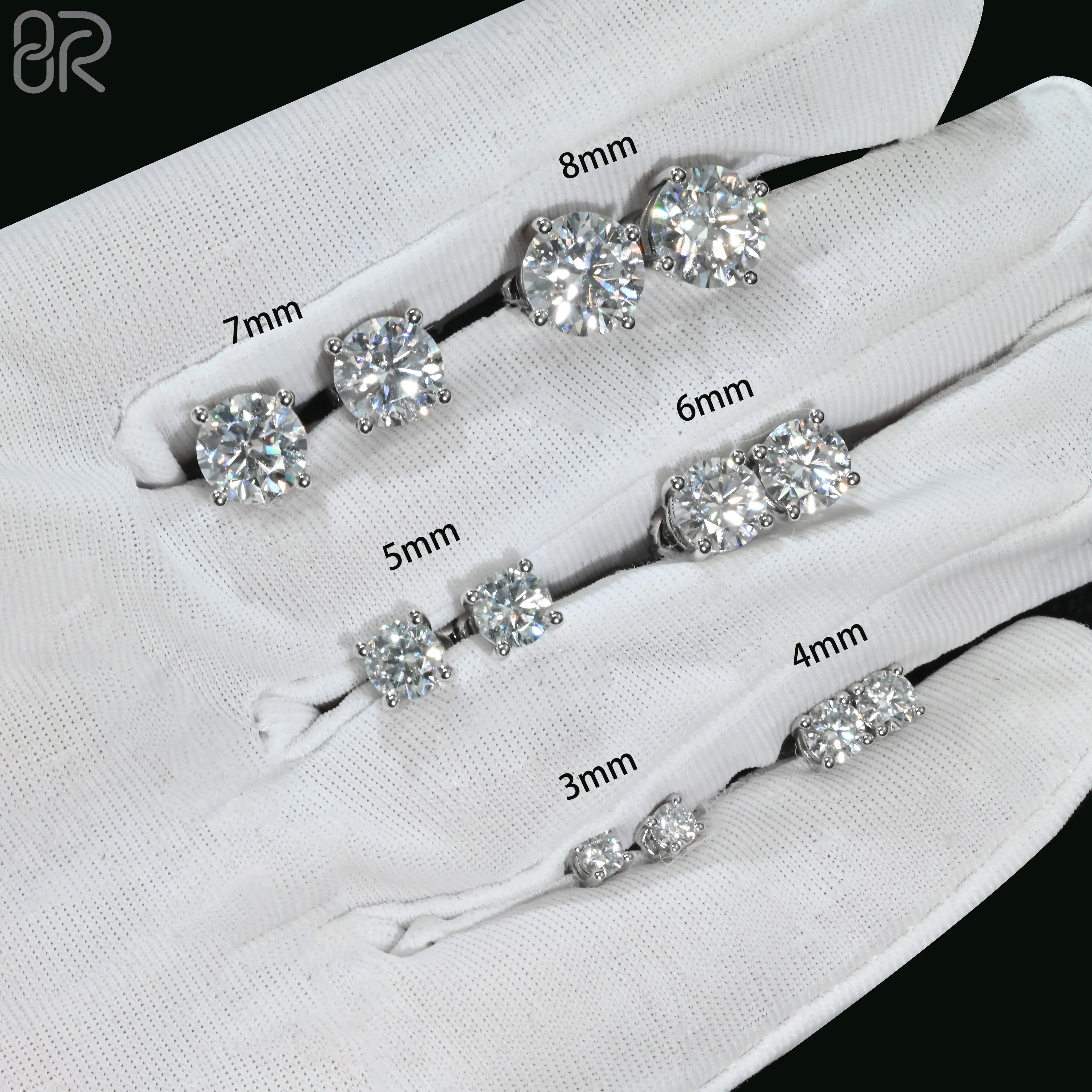3mm 4mm 5mm 6mm 7mm 8mm VVS Moissanite Diamond Earrings Bling Iced Out Big Round Diamond Cut 925 Silver Fine Jewelry Earrings