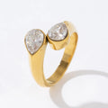 Trendy Personality Design White Zircon Double Drop Stainless Steel Gold Plated 18k Open Ring